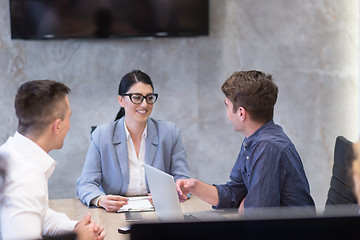 Image showing Startup Business Team At A Meeting at modern office building