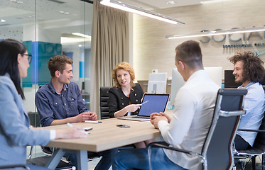 Image showing Startup Business Team At A Meeting at modern office building