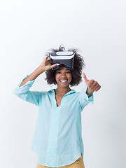 Image showing black girl using VR headset glasses of virtual reality