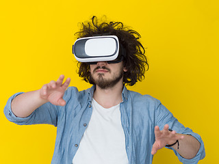 Image showing handsome man using VR headset glasses of virtual reality