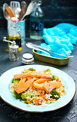 Image showing salmon and rice with broccoli