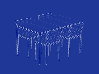 Image showing 3d model of dining table and chairs