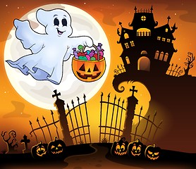 Image showing Halloween ghost near haunted house 5