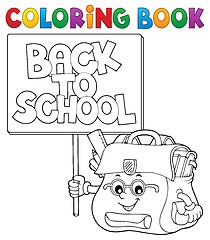 Image showing Coloring book schoolbag with sign