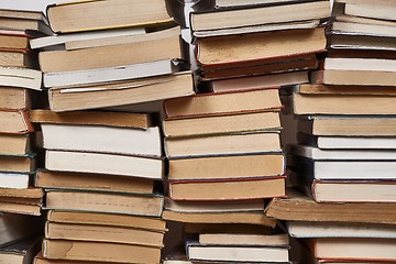 Image showing Wall of books piled up