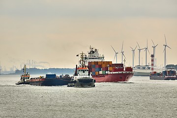 Image showing Ship carrying containers through Rotterdam