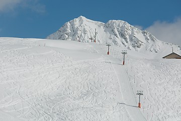 Image showing Skiing slopes sunny weather