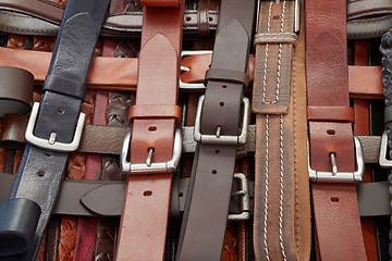 Image showing Leather belts at a market