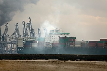 Image showing Cargo ship exhaust smoke