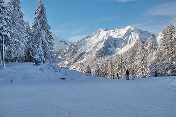 Image showing Skiing slopes from the top