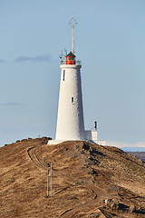 Image showing Old White Lighthouse on a hill