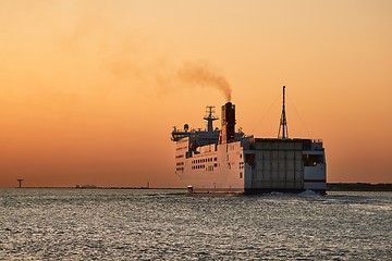 Image showing Ferry in sunset