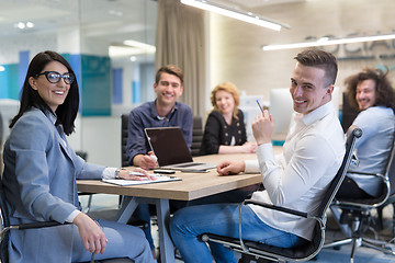 Image showing Startup Business Team At A Meeting at modern office building