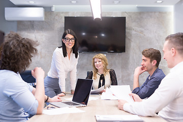 Image showing Startup Business Team At A Meeting at modern office building