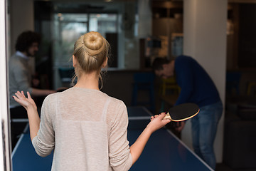 Image showing startup business team playing ping pong tennis