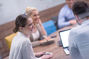 Image showing Startup Business Team At A Meeting at modern office building