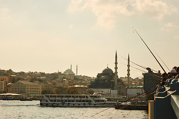 Image showing Fishermen on the Galata Bridge in Istanbul