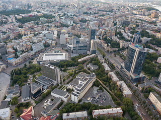 Image showing The central part of Kiev, Ukraine with modern and old historic buildings. Photo from the drone.