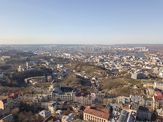 Image showing Aerial view of Podol and Vozdvizhenka on the April sunny day. Ukraine