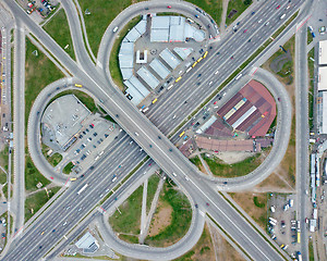 Image showing Aerial view Kiev, Ukraine road overpass with cars Poznyaki district