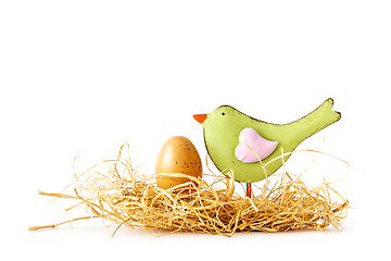 Image showing Easter nest with a bird and an egg