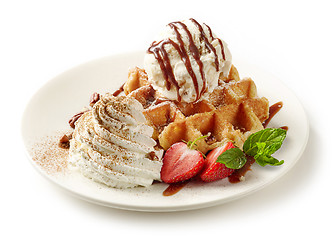 Image showing belgian waffle dessert