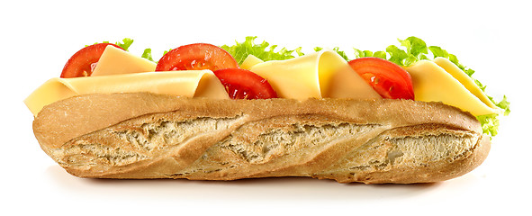 Image showing baguette sandwich with cheese and tomato