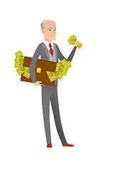 Image showing Caucasian businessman with briefcase full of money