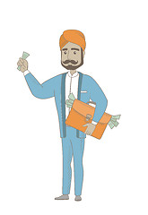 Image showing Hindu businessman with briefcase full of money.