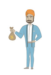 Image showing Hindu businessman holding a money bag.