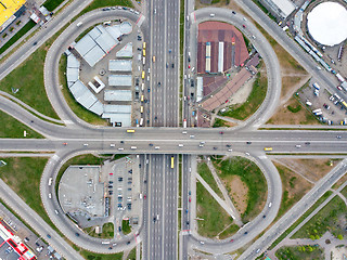 Image showing Aerial view road junction, in the form of a quatrefoil Poznyaki district, Kiev