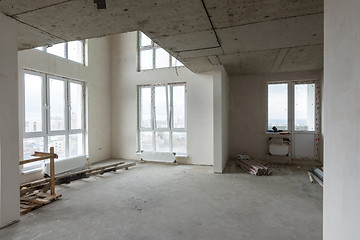 Image showing Living room in a new building, with large stained glass windows and a second light