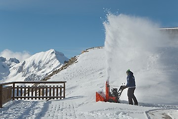 Image showing High mountain ski resort plowing snow