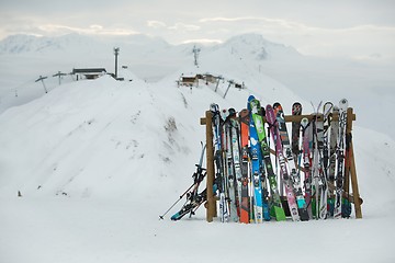 Image showing Skis on top of the slopes