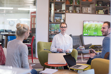 Image showing Startup Business Team At A Meeting at modern office building