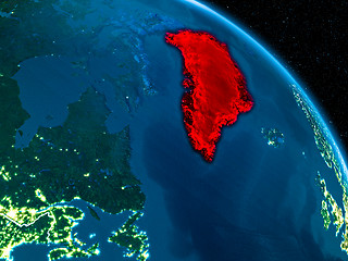 Image showing Satellite view of Greenland at night