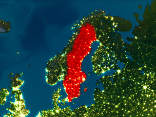 Image showing Sweden in red at night