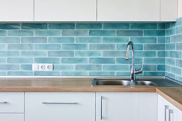 Image showing Corner Modern white blue kitchen