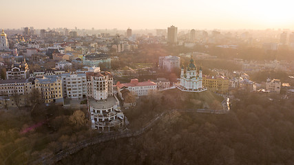 Image showing Panorama of Kiev and St. Andrew\'s Church on sunset, Ukraine