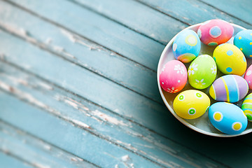 Image showing close up of colored easter eggs on plate