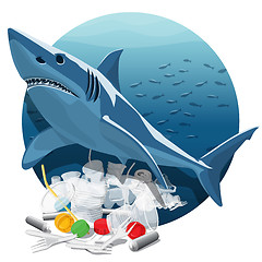 Image showing Environment Pollution Illustration And Shark