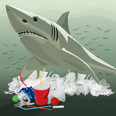 Image showing Environment Pollution Illustration And Shark