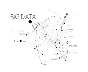 Image showing Big data concept in word tag cloud with plexud dot and line connection. Vector geometric background