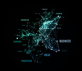 Image showing Big data business solution concept in word tag cloud with plexud dot and line connection. Vector geometric background