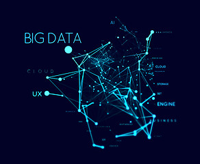 Image showing Big data concept in word tag cloud with plexud dot and line connection. Geometric background