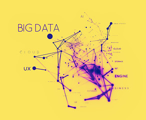 Image showing Big data concept in word tag cloud with plexud dot and line connection. Geometric background