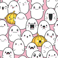 Image showing Seamless Background Cute Ghosts Celebrating Halloween