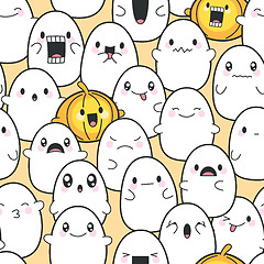 Image showing Seamless Background Cute Ghosts Celebrating Halloween