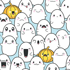 Image showing Seamless Background Cute Ghosts Celebrating Halloween