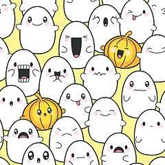 Image showing Seamless Background Cute Ghosts Celebrating Halloween